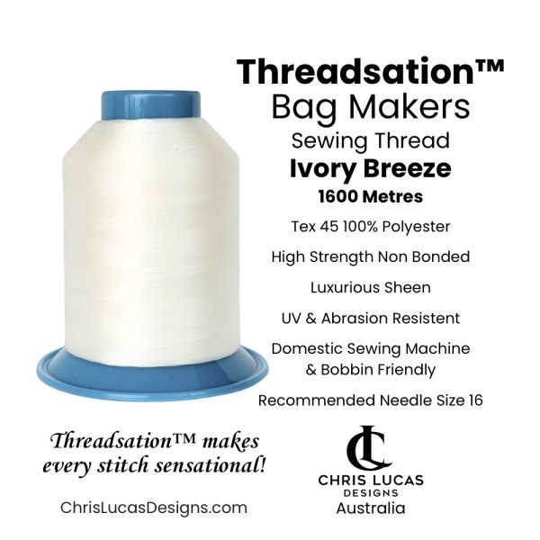 Threadsation Tex 45 polyester bag-making thread in Ivory Breeze — satin finish