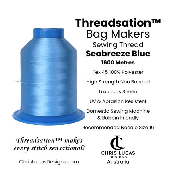 Threadsation Tex 45 polyester bag-making thread in Seabreeze Blue — satin finish