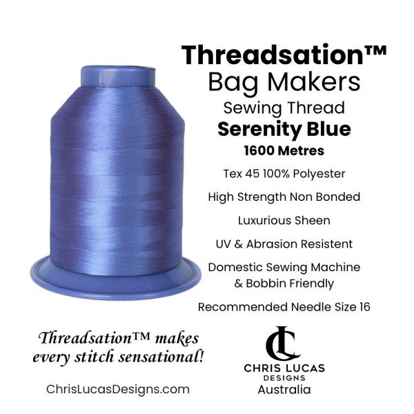 Threadsation Tex 45 polyester bag-making thread in Serenity Blue — satin finish