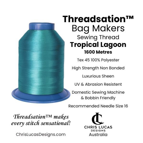 Threadsation Tropical Lagoon Tex 45 sewing thread — aqua-teal premium thread spool.