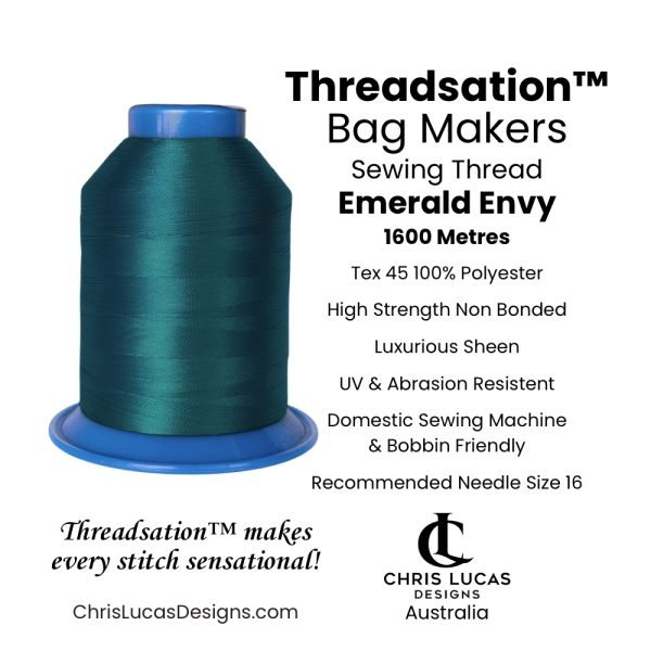 Threadsation Emerald Envy Tex 45 sewing thread — jewel-tone green premium spool.