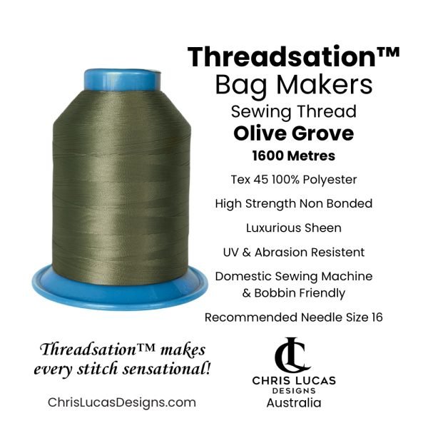 Threadsation Tex 45 sewing thread in Olive Grove — rich olive-green satin finish