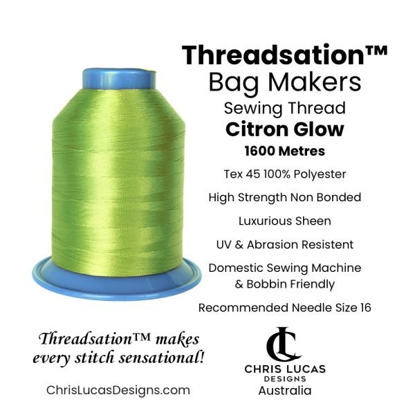 Threadsation Tex 45 sewing thread in Citron Glow — refined yellow-green satin finish