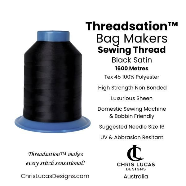 Threadsation Tex 45 polyester bag-making thread in Black Satin — satin finish
