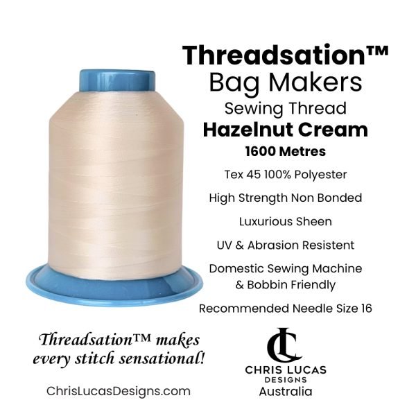 Threadsation Tex 45 polyester bag-making thread in Hazelnut Cream — satin finish