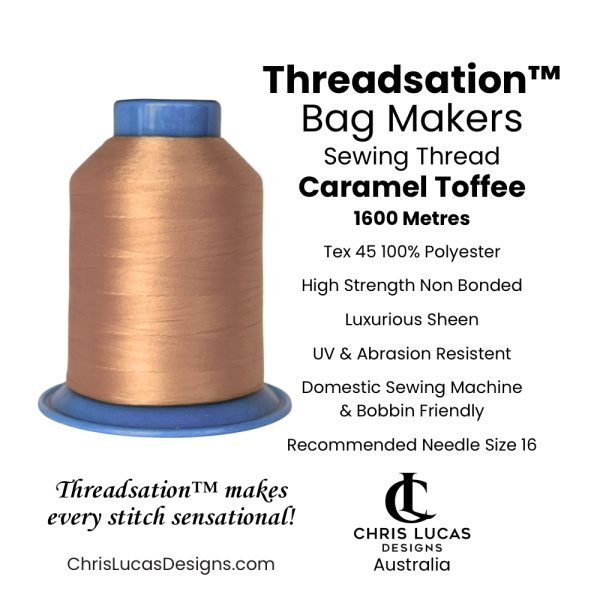 Caramel Toffee Threadsation Tex 45 sewing thread spool in a warm golden-brown tone.