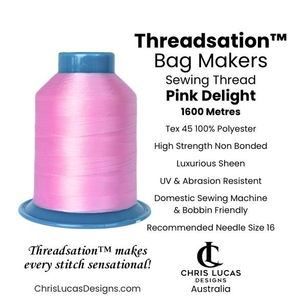 Threadsation Tex 45 polyester bag-making thread in Pink Delight — satin finish