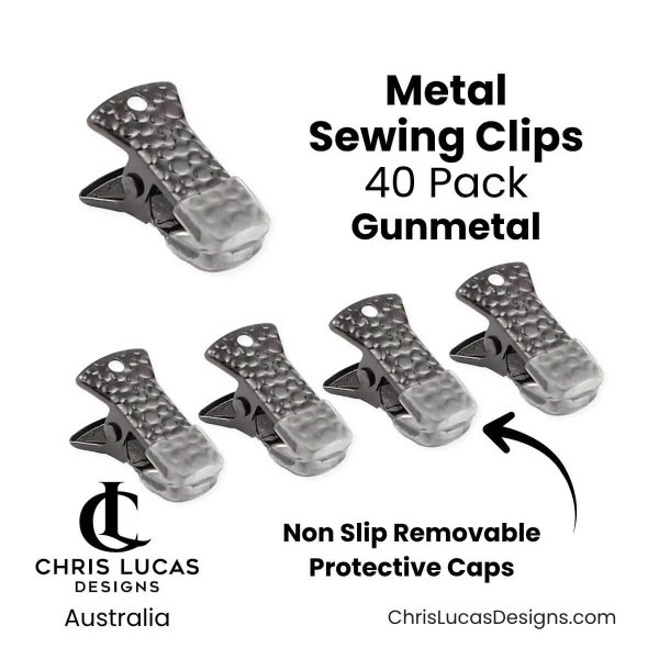 Metal Sewing Clips 40 Pack Gunmetal with removable rubber protective tips for bag making Chris Lucas Designs Australia