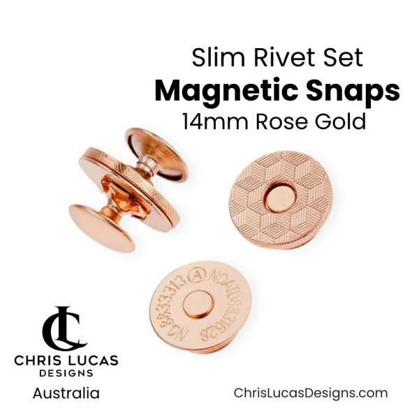 14mm Rivet Set Magnetic Snaps Rose Gold Australian Bag Making Supplies Australia Chris Lucas Designs