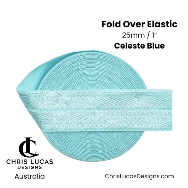Celeste Blue Fold Over Elastic 25mm / 1” Australian Bag Making Supplies Australia Chris Lucas Designs