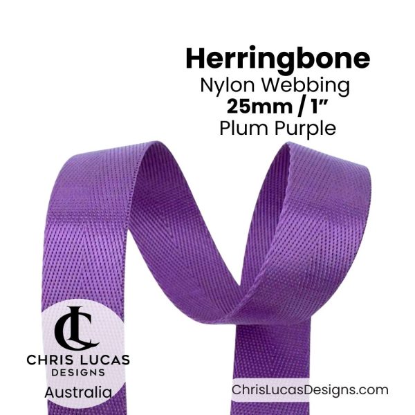 Plum Purple 25mm Herringbone Nylon Webbing for bag straps and handles from Chris Lucas Designs Australia