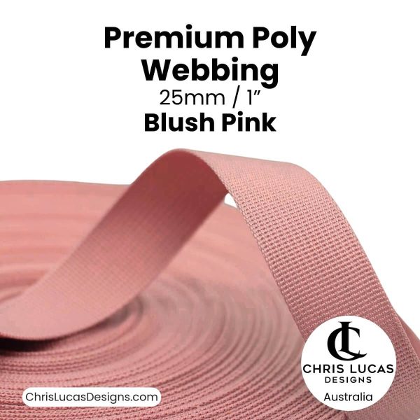 Blush pink premium poly webbing 25mm polyester strap bag making Australia