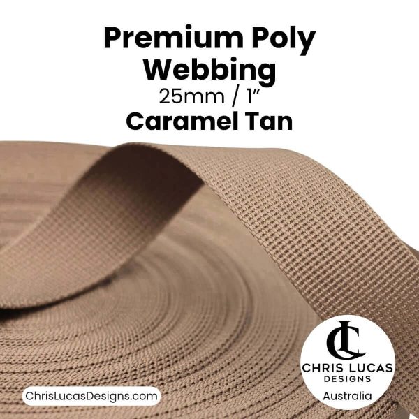 Caramel Tan premium poly webbing 25mm polyester strap bag making Australia
