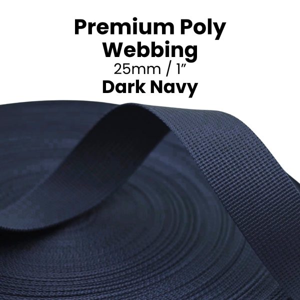 Dark Navy premium poly webbing 25mm polyester strap bag making Australia