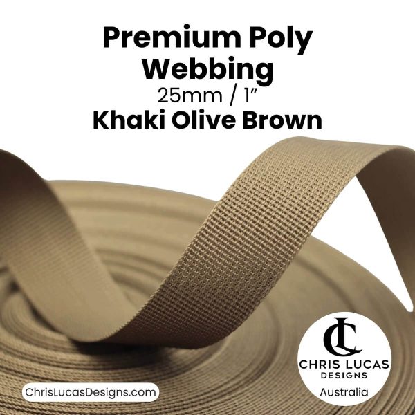 Khaki Olive Brown premium poly webbing 25mm polyester strap bag making Australia