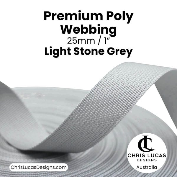 Light Stone Grey premium poly webbing 25mm polyester strap bag making Australia