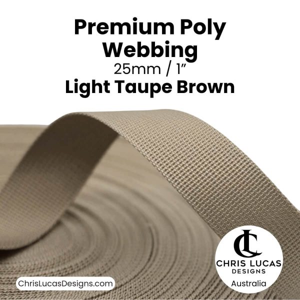 Light Taupe Brown premium poly webbing 25mm polyester strap bag making Australia