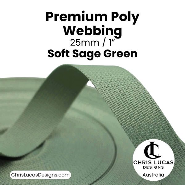 Soft Sage Green premium poly webbing 25mm polyester strap bag making Australia
