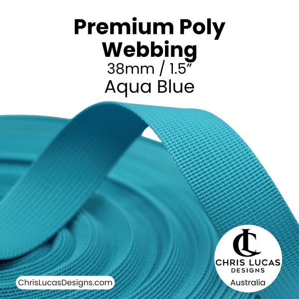 Aqua Blue Premium Poly Webbing 38mm for bag straps and handles at Chris Lucas Designs Australia