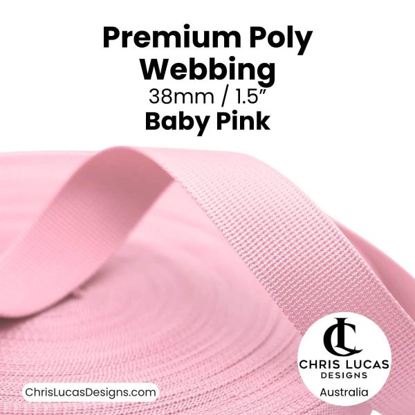 Baby Pink Premium Poly Webbing 38mm for bag straps and handles at Chris Lucas Designs Australia