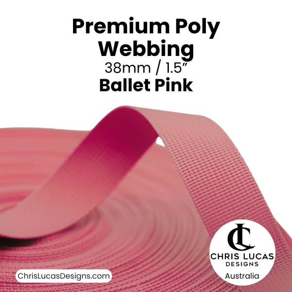 Ballet Pink Premium Poly Webbing 38mm for bag straps and handles at Chris Lucas Designs Australia