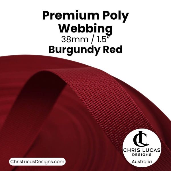 Burgundy Red Premium Poly Webbing 38mm for bag straps and handles at Chris Lucas Designs Australia