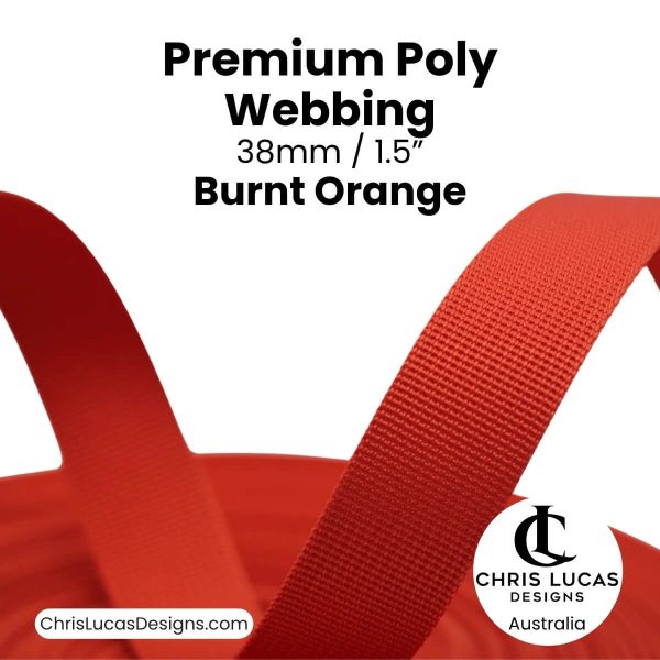 Burnt Orange Premium Poly Webbing 38mm for bag straps and handles at Chris Lucas Designs Australia