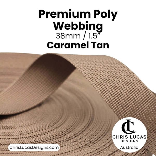 Caramel Tan Premium Poly Webbing 38mm for bag straps and handles at Chris Lucas Designs Australia