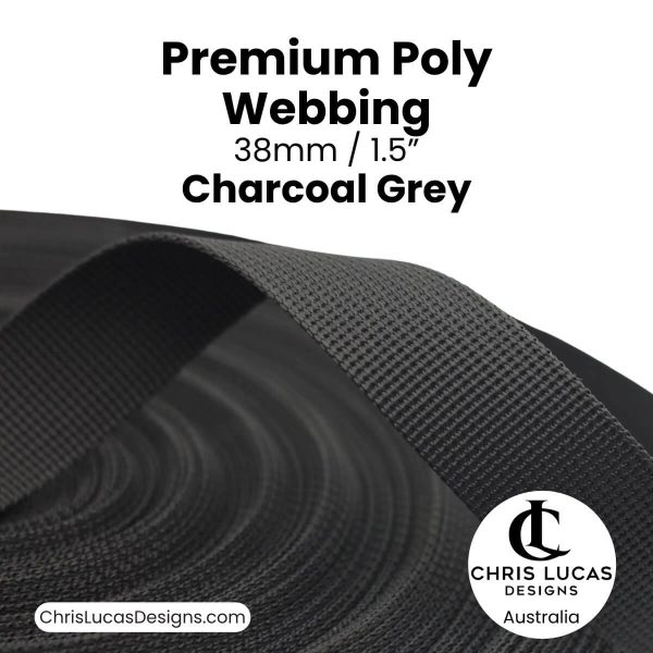 Charcoal Grey Premium Poly Webbing 38mm for bag straps and handles at Chris Lucas Designs Australia