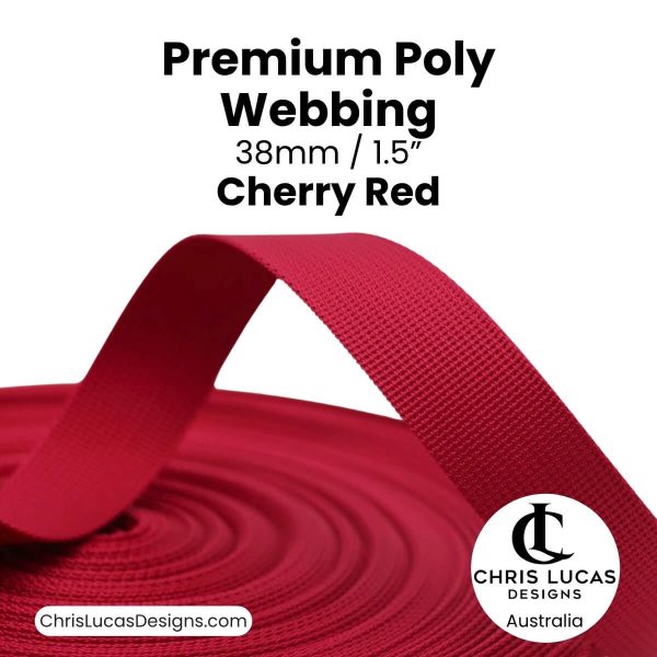 Cherry Red Premium Poly Webbing 38mm for bag straps and handles at Chris Lucas Designs Australia