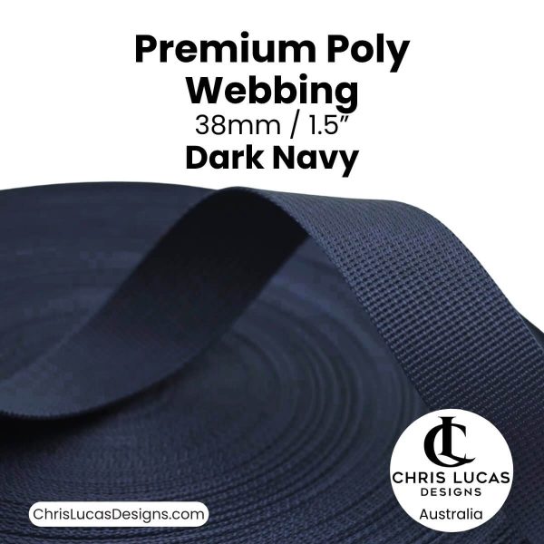 Dark Navy Premium Poly Webbing 38mm for bag straps and handles at Chris Lucas Designs Australia