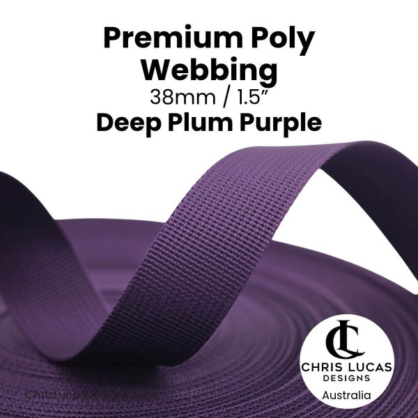 Deep Plum Purple Premium Poly Webbing 38mm for bag straps and handles at Chris Lucas Designs Australia