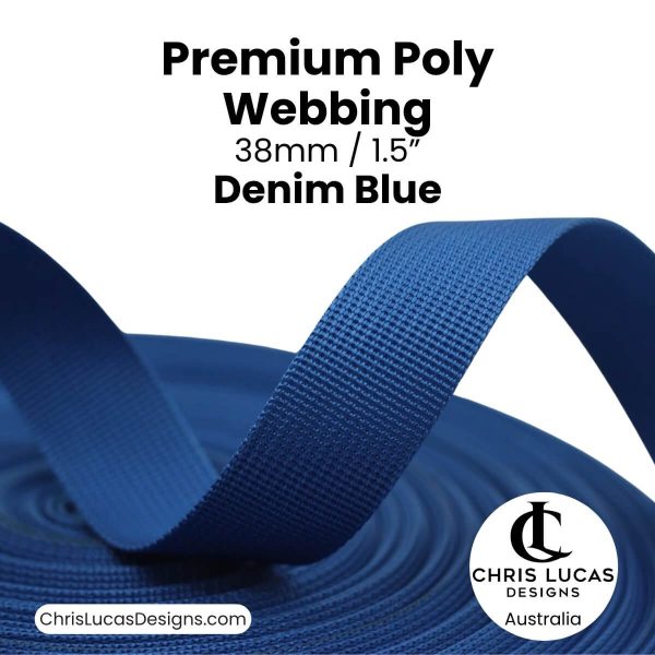 Denim Blue Premium Poly Webbing 38mm for bag straps and handles at Chris Lucas Designs Australia