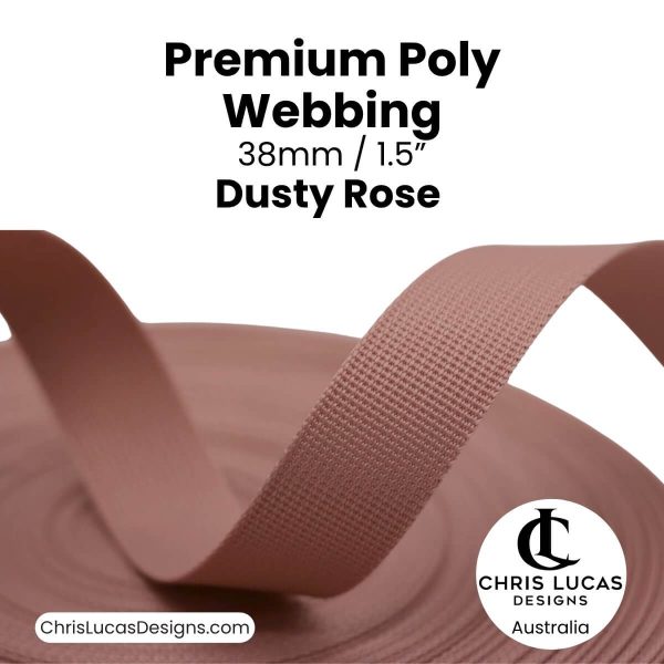 Dusty Rose Premium Poly Webbing 38mm for bag straps and handles at Chris Lucas Designs Australia