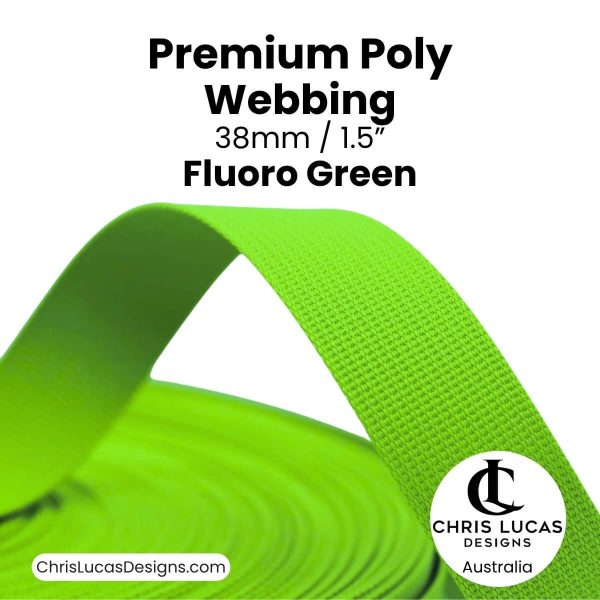 Fluoro Green Premium Poly Webbing 38mm for bag straps and handles at Chris Lucas Designs Australia