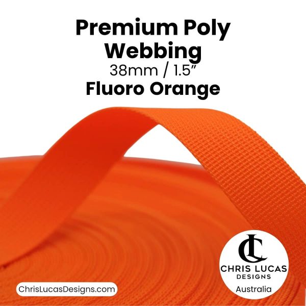 Fluoro Orange Premium Poly Webbing 38mm for bag straps and handles at Chris Lucas Designs Australia