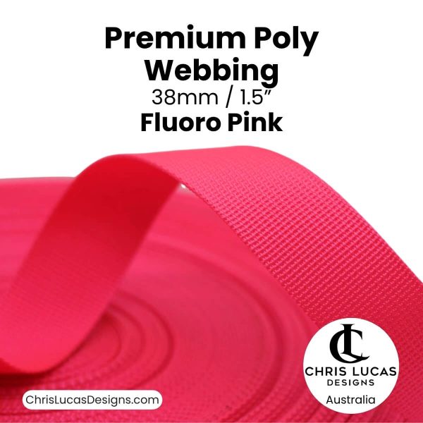 Fluoro Pink Premium Poly Webbing 38mm for bag straps and handles at Chris Lucas Designs Australia