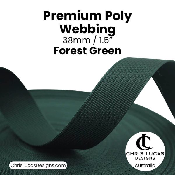 Forest Green Premium Poly Webbing 38mm for bag straps and handles at Chris Lucas Designs Australia