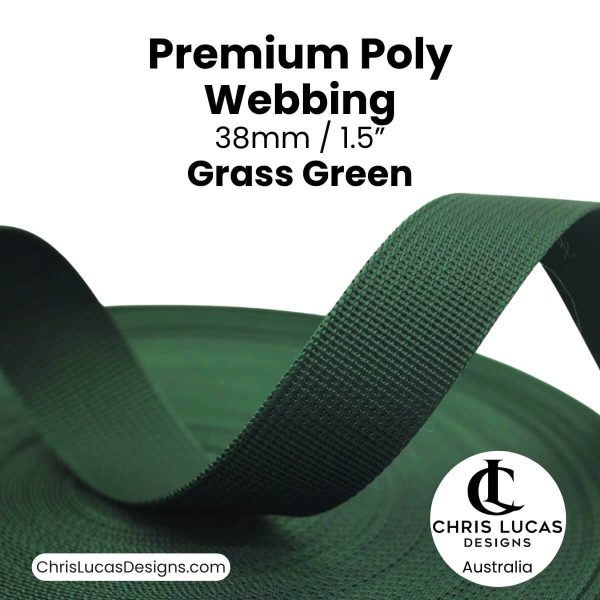 Grass Green Premium Poly Webbing 38mm for bag straps and handles at Chris Lucas Designs Australia