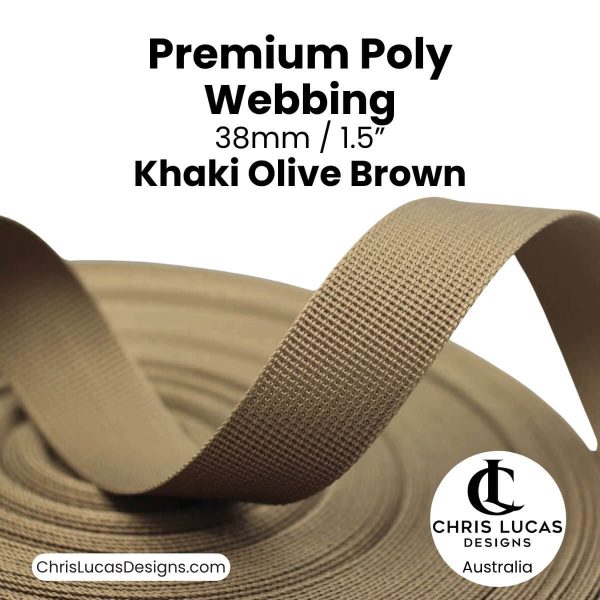 Khaki Olive Brown Premium Poly Webbing 38mm for bag straps and handles at Chris Lucas Designs Australia