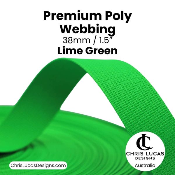 Lime Green Premium Poly Webbing 38mm for bag straps and handles at Chris Lucas Designs Australia