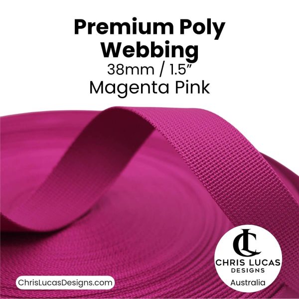Magenta Pink Premium Poly Webbing 38mm for bag straps and handles at Chris Lucas Designs Australia