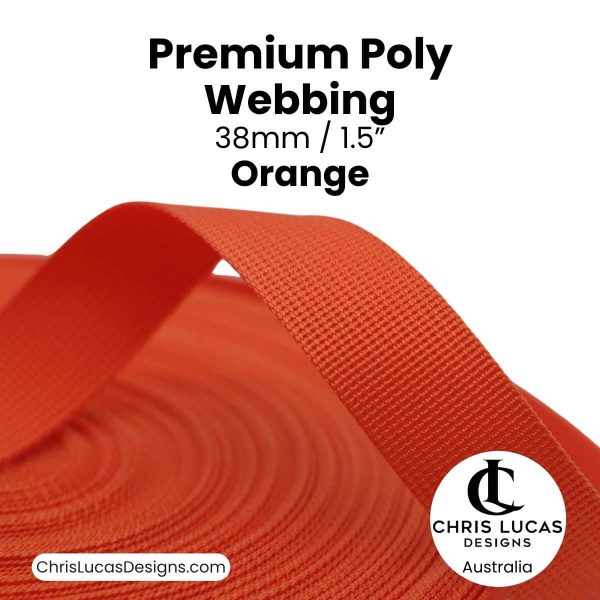 Orange Premium Poly Webbing 38mm for bag straps and handles at Chris Lucas Designs Australia