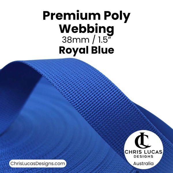 Royal Blue Premium Poly Webbing 38mm for bag straps and handles at Chris Lucas Designs Australia