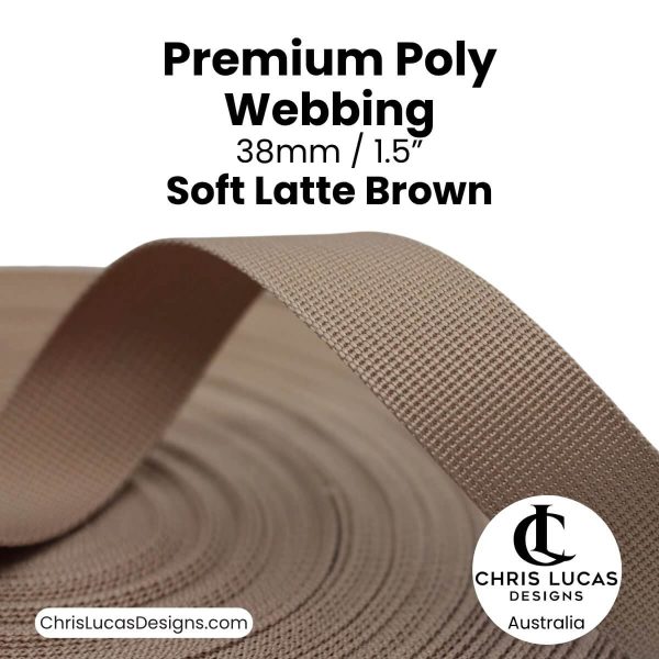Soft Latte Brown Premium Poly Webbing 38mm for bag straps and handles at Chris Lucas Designs Australia