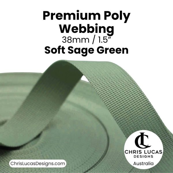 Soft Sage Green Premium Poly Webbing 38mm for bag straps and handles at Chris Lucas Designs Australia