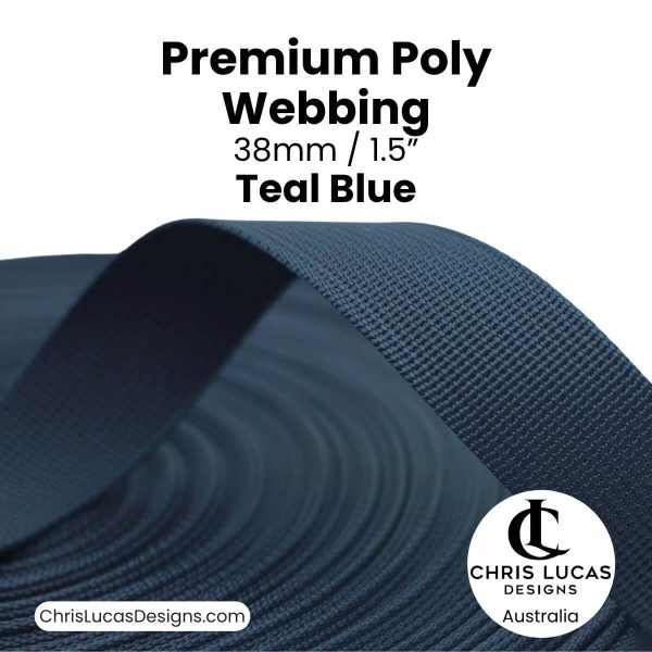 Teal Blue Premium Poly Webbing 38mm for bag straps and handles at Chris Lucas Designs Australia