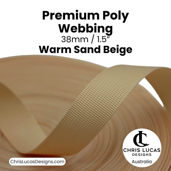 Warm Sand Beige Premium Poly Webbing 38mm for bag straps and handles at Chris Lucas Designs Australia