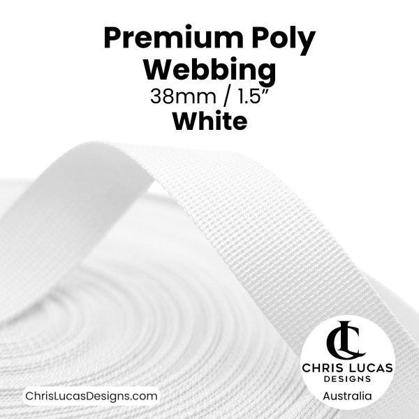 White Premium Poly Webbing 38mm for bag making straps, Chris Lucas Designs Australia