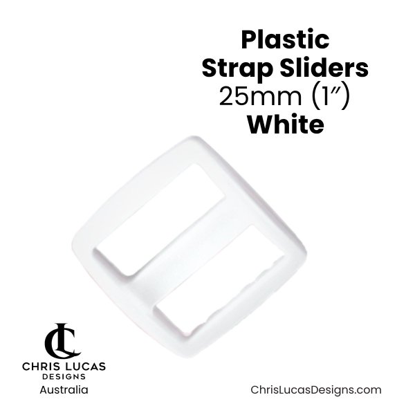 Plastic Strap Sliders 25mm White from Chris Lucas Designs Australia